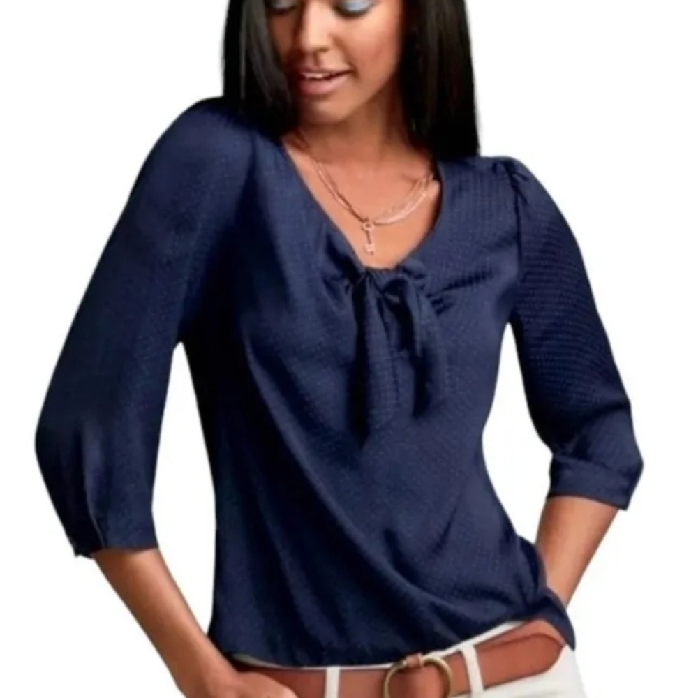 Cabi Knot Blouse Navy Polka Dot Size M